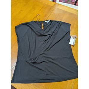 Nine West Women’s Large Black Draped Sleeveless Shell Blouse Twist Front New